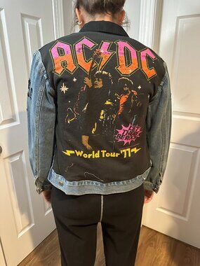 ACDC Denim Jean Jacket with Black Flowers